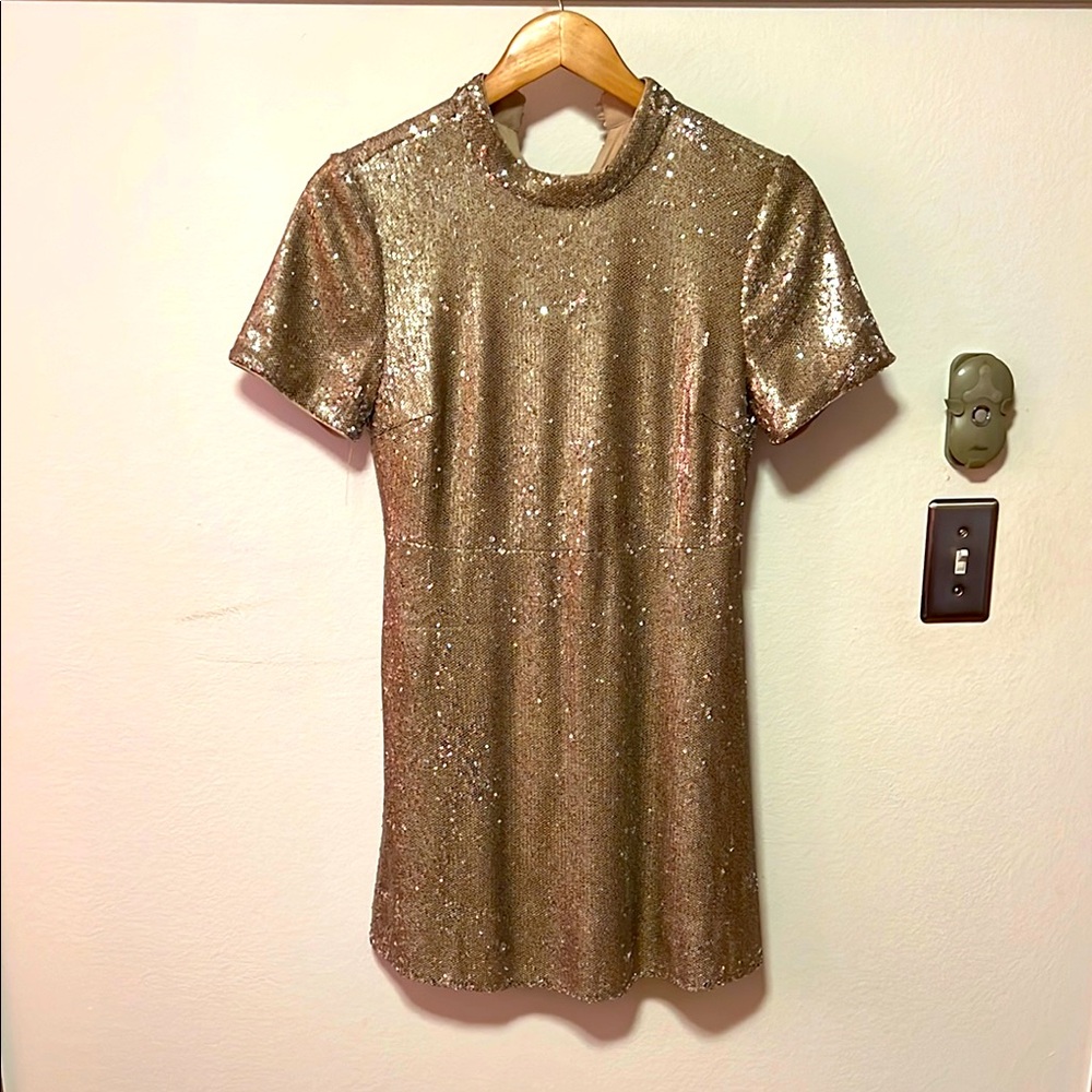 Gold Sequin Short Sleeve Dress